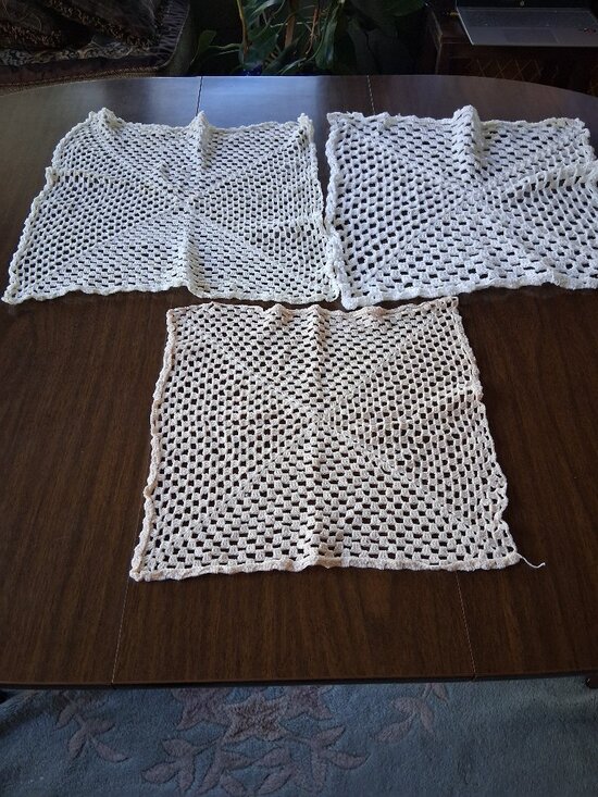Vintage Other - 🧵 Hand‑Crocheted Cotton Doily Panel Set 2×18" + 1×15" Vintage Cottagecore D